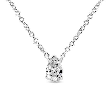 14K White Gold 1/5 Cttw Pear Shape Solitaire Diamond 18" Pendant Necklace (G-H Color, VS2-SI1 Clarity)  DestGlow