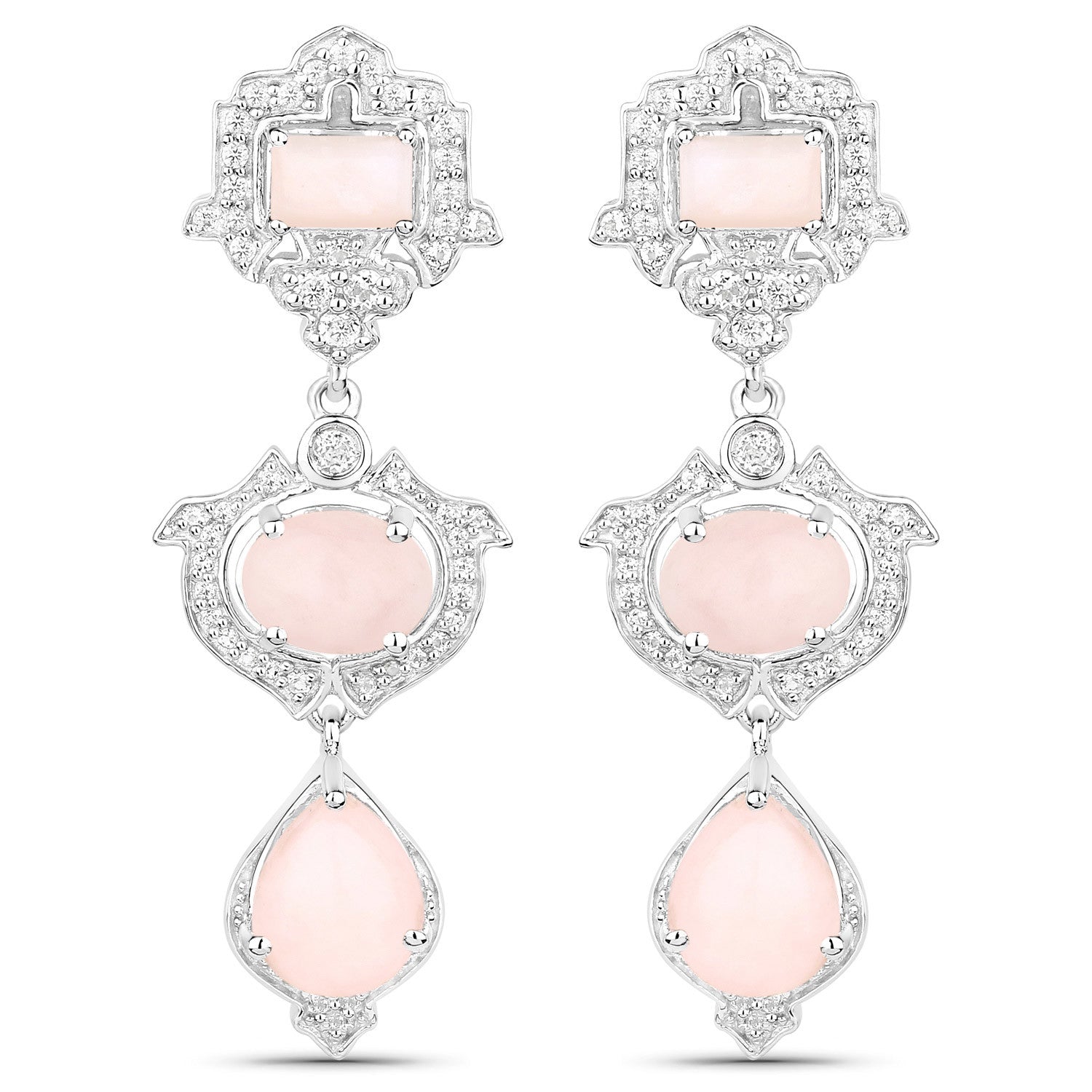 6.97 Carat Genuine Pink Opal and White Topaz .925 Sterling Silver Earrings  DestGlow