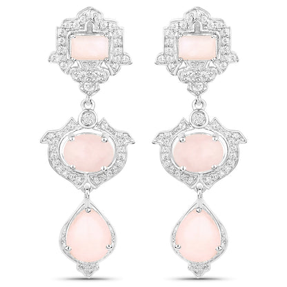6.97 Carat Genuine Pink Opal and White Topaz .925 Sterling Silver Earrings  DestGlow