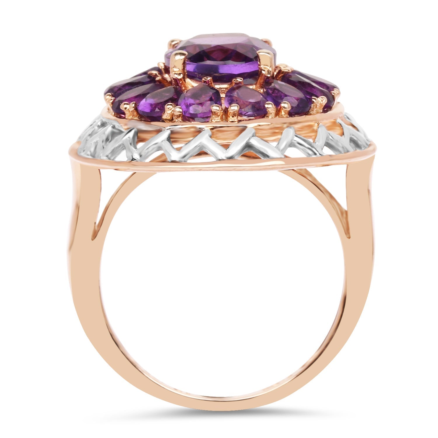 14K Rose Gold Plated 4.30 Carat Genuine Amethyst .925 Sterling Silver Ring  DestGlow