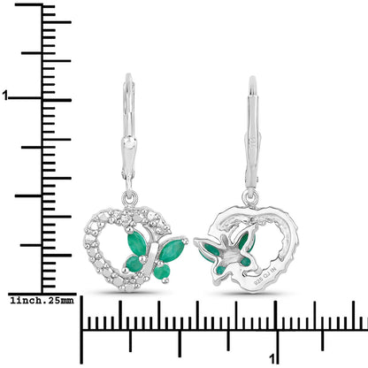 0.44 Carat Genuine Emerald and Created White Sapphire .925 Sterling Silver Earrings by Bids.com