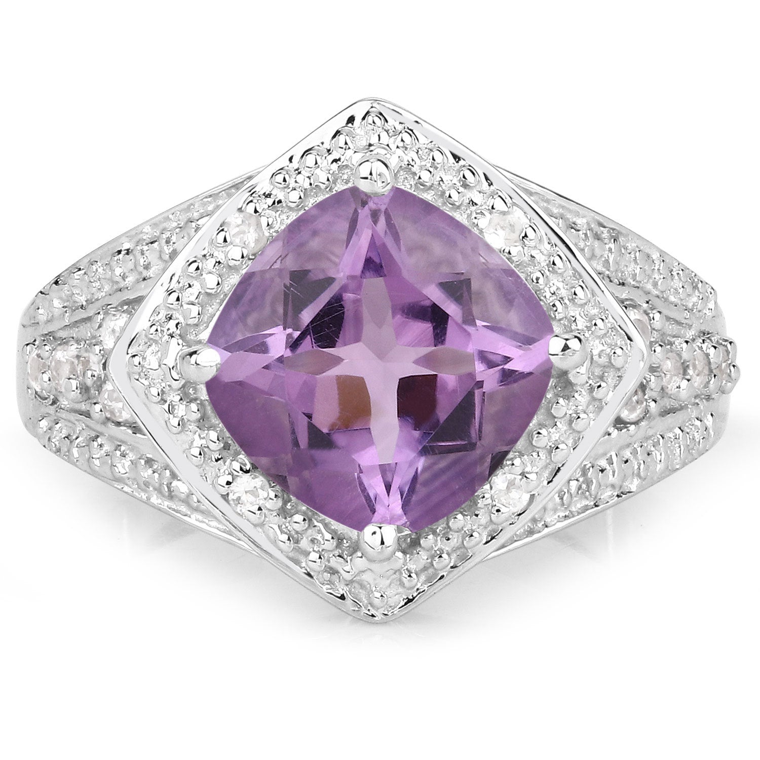 2.82 Carat Genuine Amethyst and White Topaz .925 Sterling Silver Ring by Bids.com