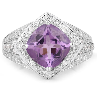 2.82 Carat Genuine Amethyst and White Topaz .925 Sterling Silver Ring by Bids.com