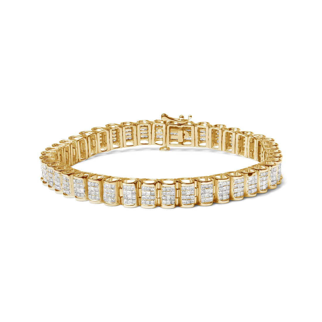 14K Yellow Gold 5.0 Cttw Invisible Set Princess-cut Diamond Buckle Link Tennis Bracelet (H-I Color, SI2-I1 Clarity) - Size 7.25" by Bids.com
