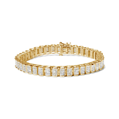14K Yellow Gold 5.0 Cttw Invisible Set Princess-cut Diamond Buckle Link Tennis Bracelet (H-I Color, SI2-I1 Clarity) - Size 7.25" by Bids.com