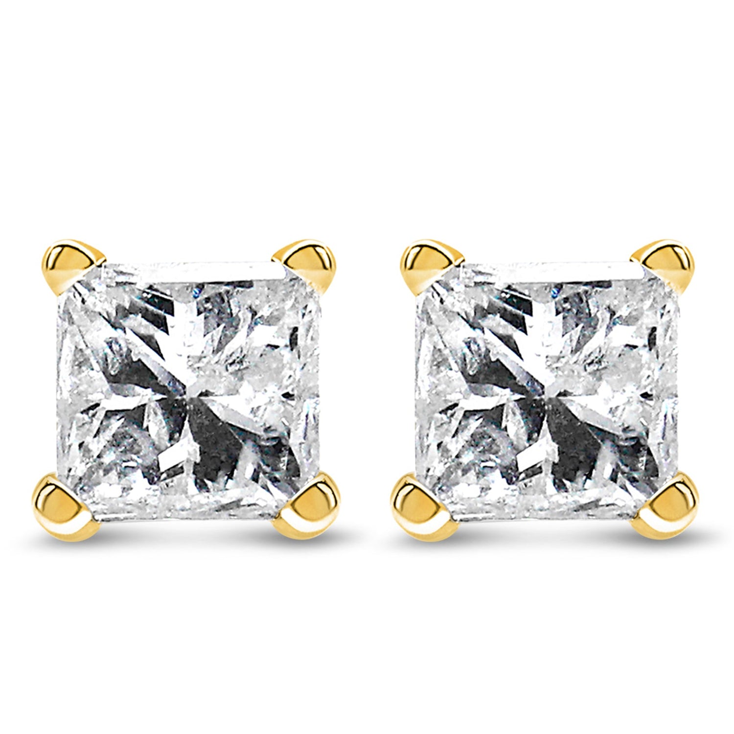 14K Yellow Gold 1/2 Cttw Princess Cut Diamond Solitaire Stud Earrings with Screwbacks (I-J Color, SI2-I1 Clarity) by Bids.com