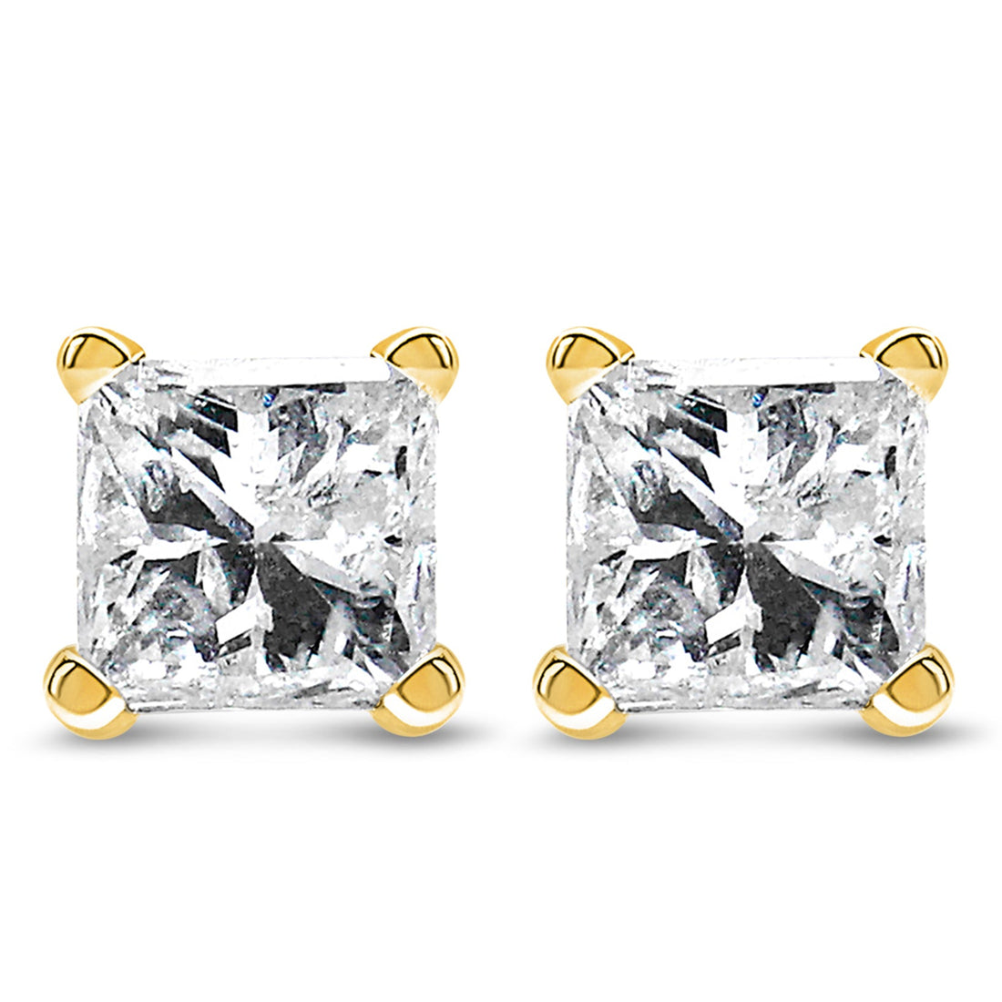 IGI Certified 14k Yellow Gold 1/3 Cttw 4-Prong Set Princess-Cut Solitaire Diamond Push Back Stud Earrings (Q-R Color, I1-I2 Clarity) by Bids.com