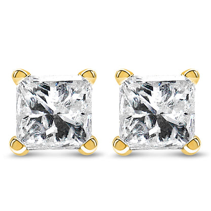 AGS Certified 14k Yellow Gold 1/4 Cttw 4-Prong Set Princess-Cut Solitaire Diamond Push Back Stud Earrings (H-I Color, SI1-SI2 Clarity) by Bids.com