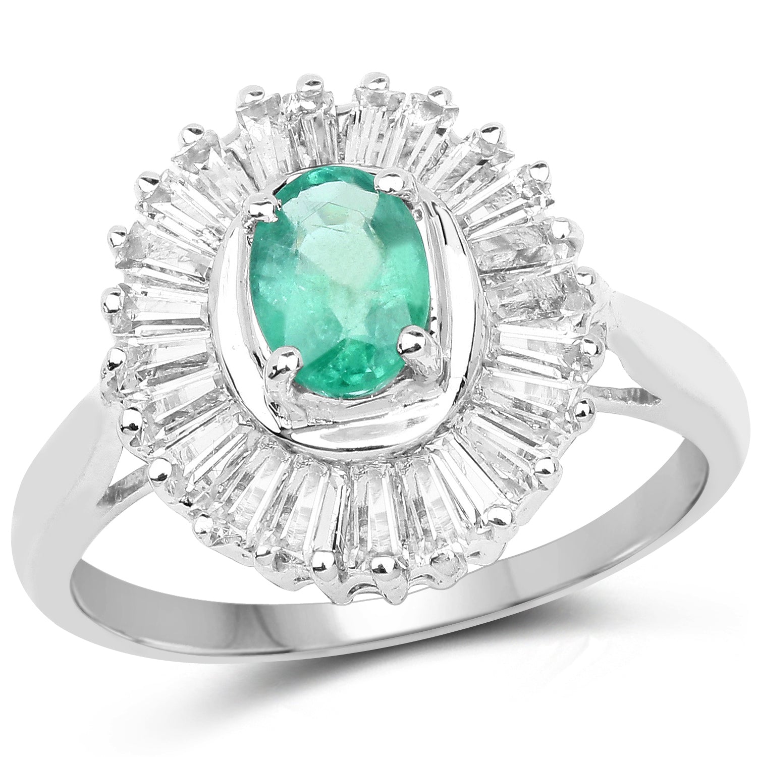 2.16 Carat Genuine Zambian Emerald and White Topaz .925 Sterling Silver Ring by Bids.com