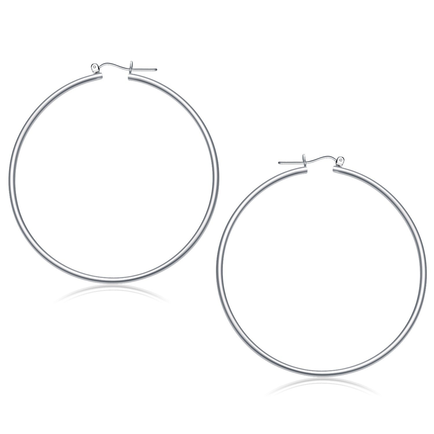 14k White Gold Polished Hoop Earrings (60 mm)  DestGlow