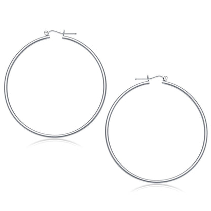 14k White Gold Polished Hoop Earrings (60 mm)  DestGlow