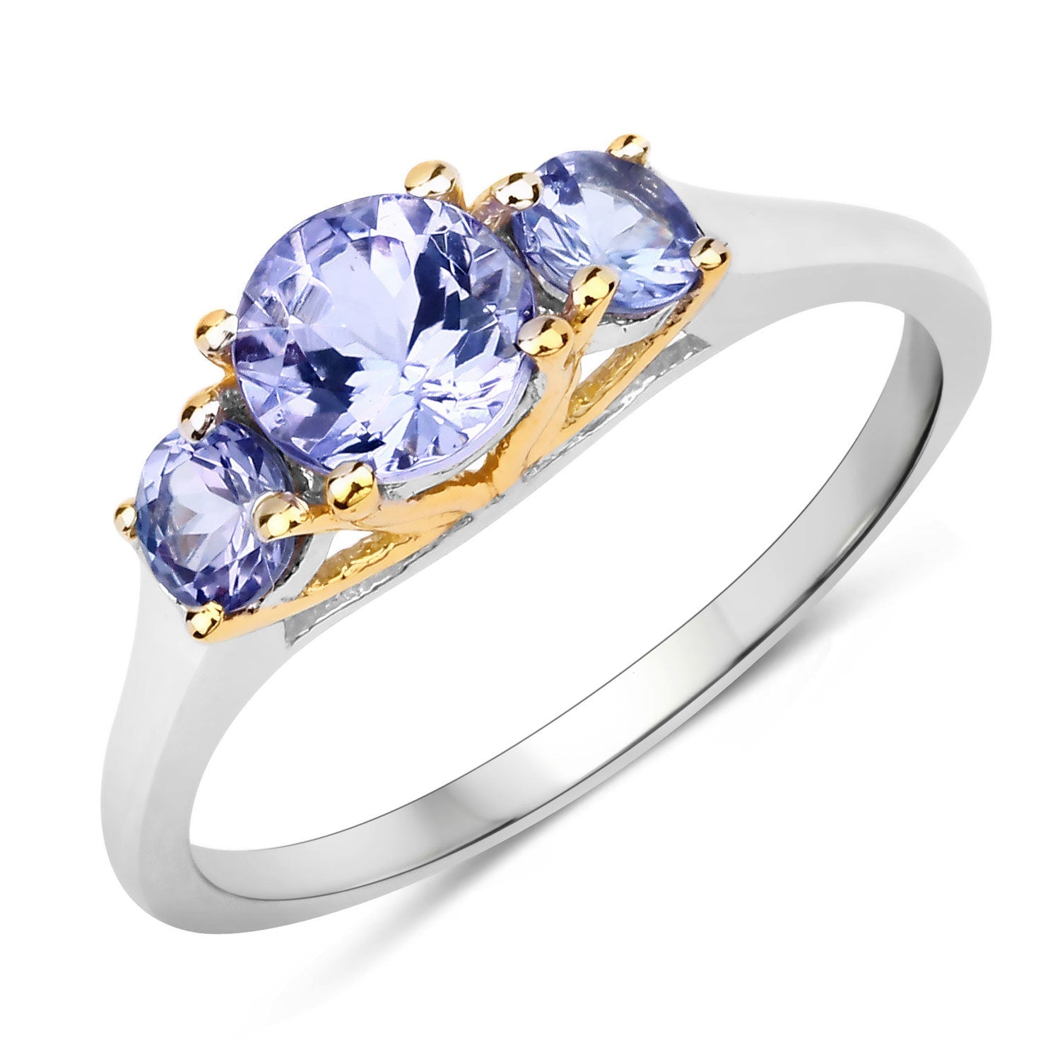 Two Tone Plated 1.07 Carat Genuine Tanzanite .925 Sterling Silver Ring by Bids.com