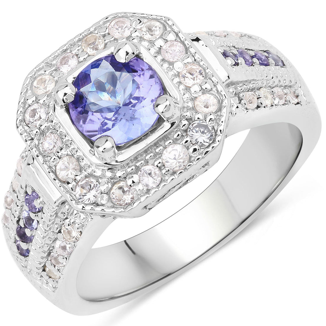 1.46 Carat Genuine Tanzanite and White Diamond .925 Sterling Silver Ring by Bids.com