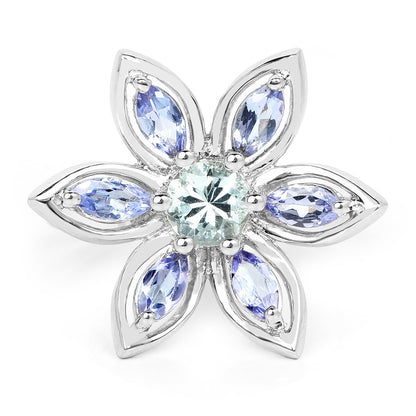 1.34 Carat Genuine Aquamarine and Tanzanite .925 Sterling Silver Ring by Bids.com