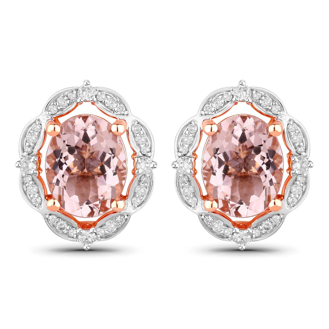 3.52 Carat Genuine Morganite and White Diamond 14K Rose Gold Earrings by Bids.com