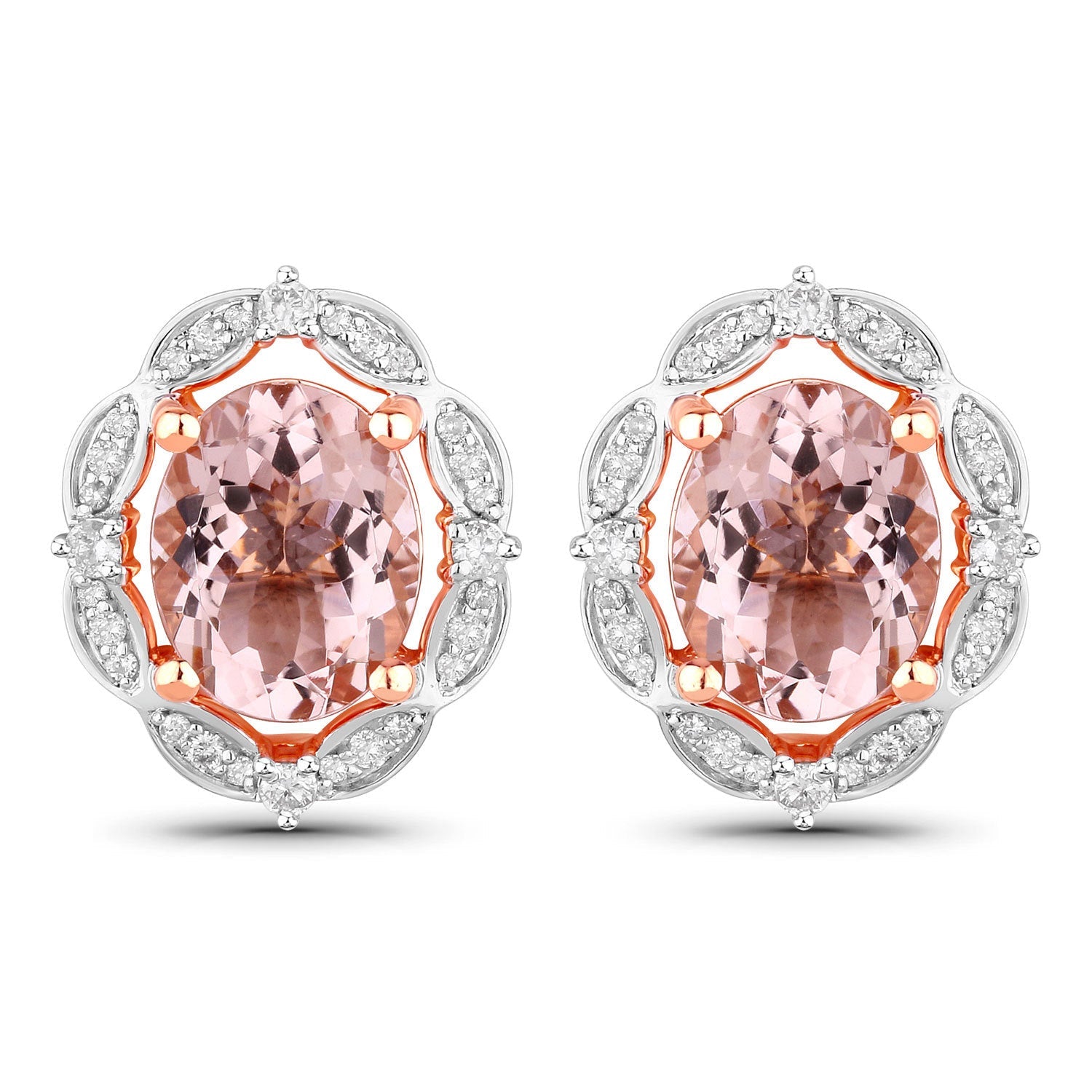 3.52 Carat Genuine Morganite and White Diamond 14K Rose Gold Earrings by Bids.com
