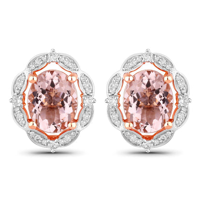 3.52 Carat Genuine Morganite and White Diamond 14K Rose Gold Earrings by Bids.com