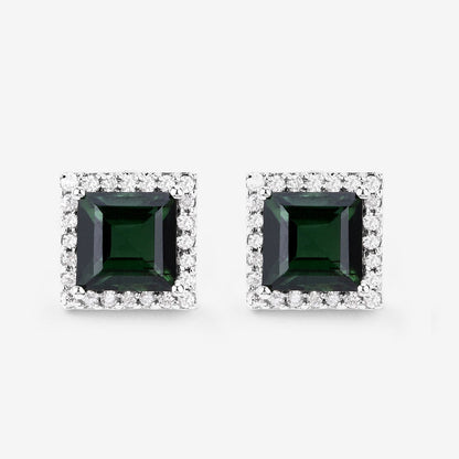 1.55 Carat Genuine Green Tourmaline and White Diamond 14K White Gold Earrings by Bids.com