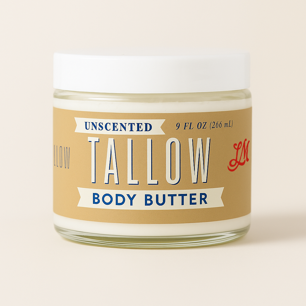 Unscented Tallow Skincare Collection | 4-Piece Gift Set | Grass-Fed Tallow Lotion, Body Butter, Balm &amp; Whipped Moisturizer