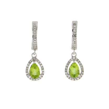 .88ct Peridot Diamond Dangle Earrings 14KT White Gold by Bids.com