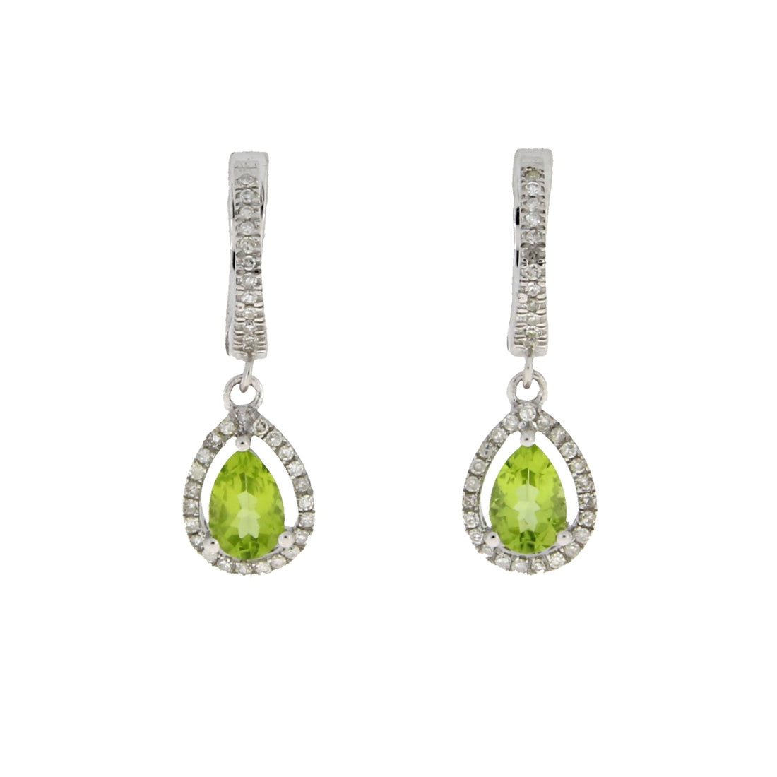 .88ct Peridot Diamond Dangle Earrings 14KT White Gold by Bids.com