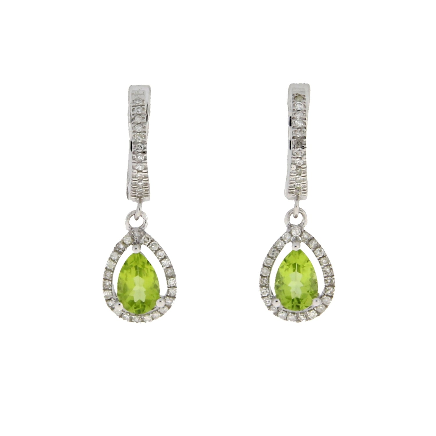 .88ct Peridot Diamond Dangle Earrings 14KT White Gold by Bids.com