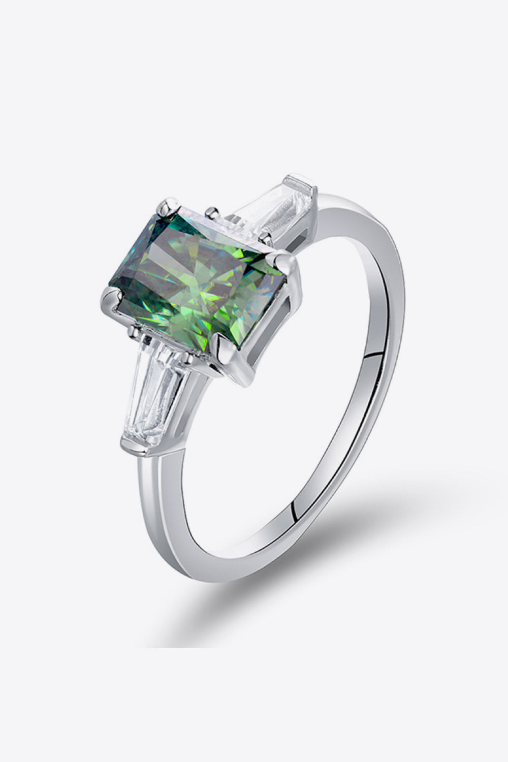 2 Carat Green Radiant-Cut Sparkala™ Platinum Over Pure Sterling Silver Ring - DestGlow