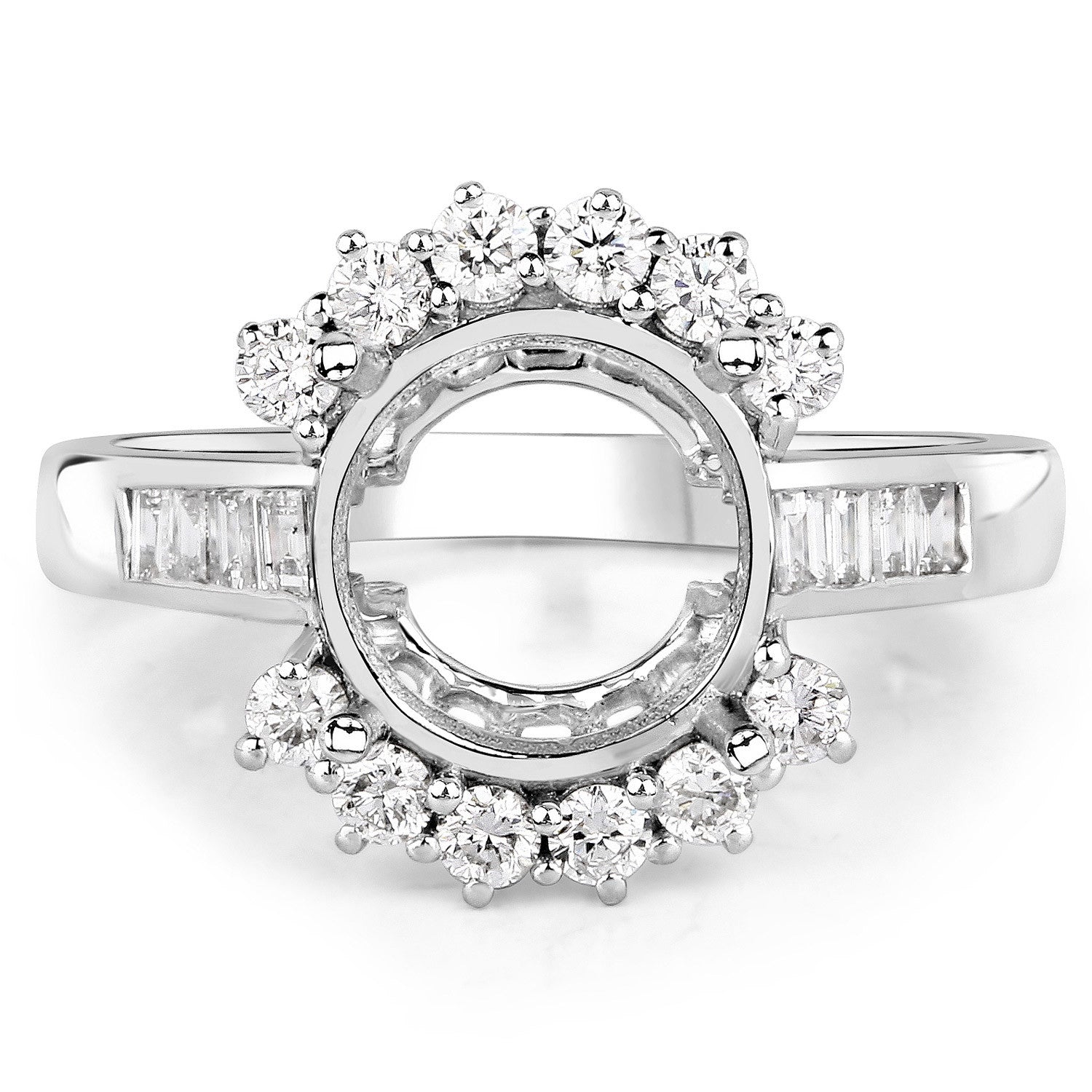 0.58 Carat Genuine White Diamond 14K White Gold Semi Mount Ring - holds 9.00mm Round Gemstone by Bids.com