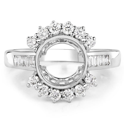 0.58 Carat Genuine White Diamond 14K White Gold Semi Mount Ring - holds 9.00mm Round Gemstone by Bids.com