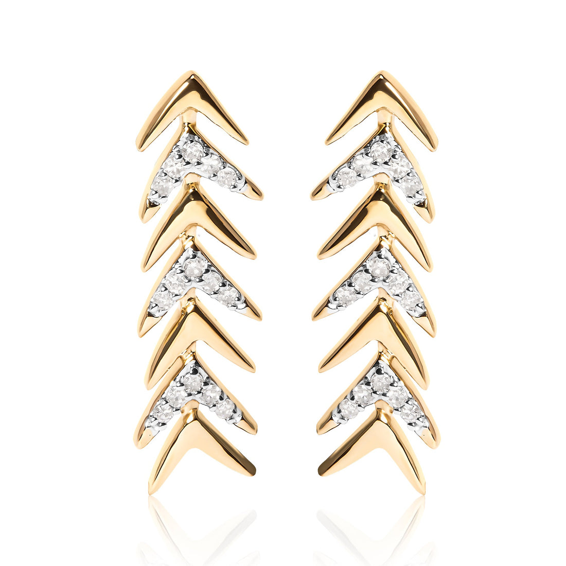 18K Yellow Gold Plated .925 Sterling Silver 1/5 Cttw Diamond Chevron Arrow Stud Earring (I-J Color, I2-I3 Clarity) by Bids.com