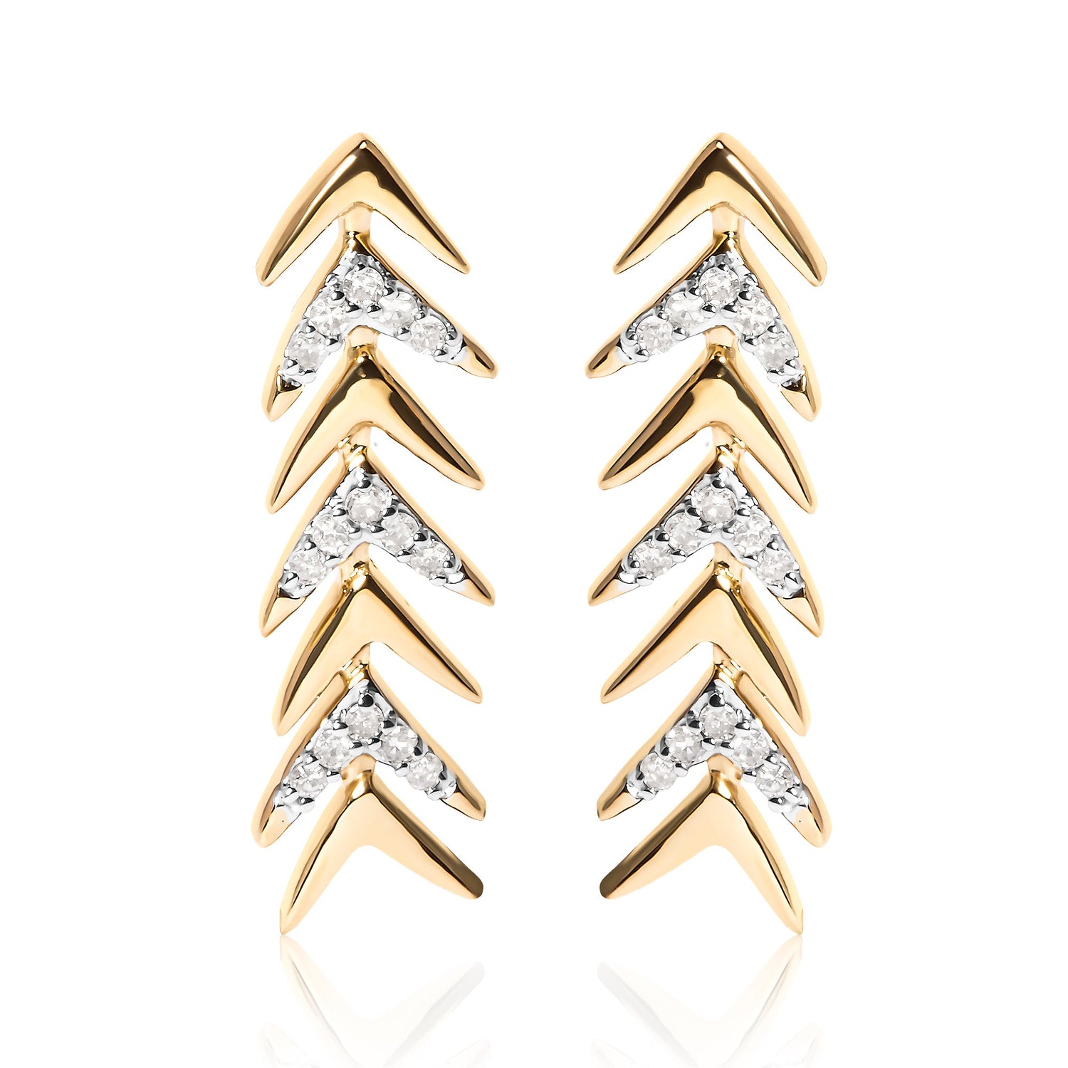 18K Yellow Gold Plated .925 Sterling Silver 1/5 Cttw Diamond Chevron Arrow Stud Earring (I-J Color, I2-I3 Clarity) by Bids.com