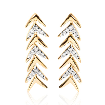 18K Yellow Gold Plated .925 Sterling Silver 1/5 Cttw Diamond Chevron Arrow Stud Earring (I-J Color, I2-I3 Clarity) by Bids.com