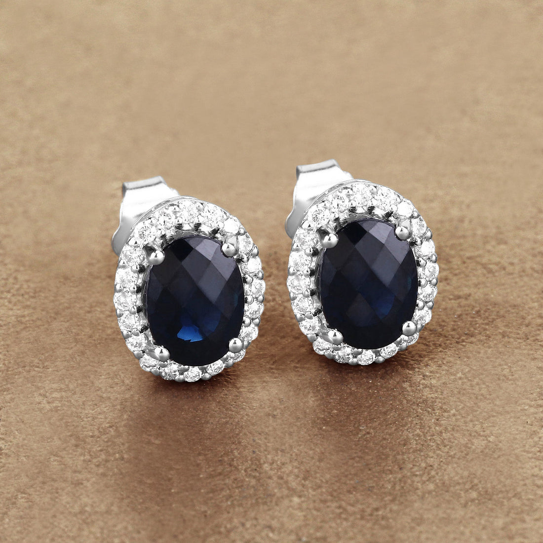 2.16 Carat Genuine Blue Sapphire and White Diamond 14K White Gold Earrings by Bids.com