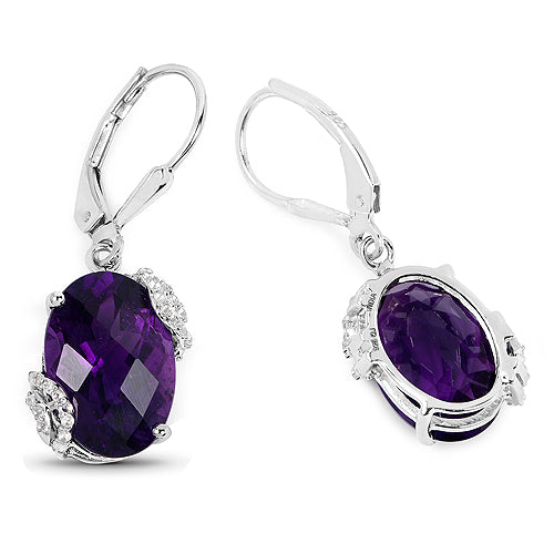 10.18 Carat Genuine Amethyst and White Topaz .925 Sterling Silver Earrings by Bids.com