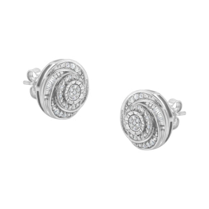 .925 Sterling Silver 1/4 Cttw Baguette and Round Diamond Swirl Love Knot Stud Earrings (I-J Color, I3 Clarity)  DestGlow