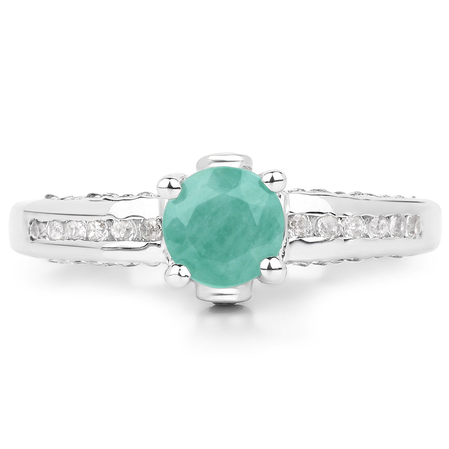 1.22 Carat Genuine Emerald and White Topaz .925 Sterling Silver Ring by Bids.com