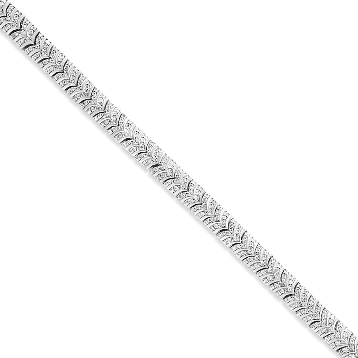 .925 Sterling Silver 3.00 Cttw Diamond Chevron Link Bracelet (I2-I3 Clarity, I-J Color) - Size 7.25" by Bids.com