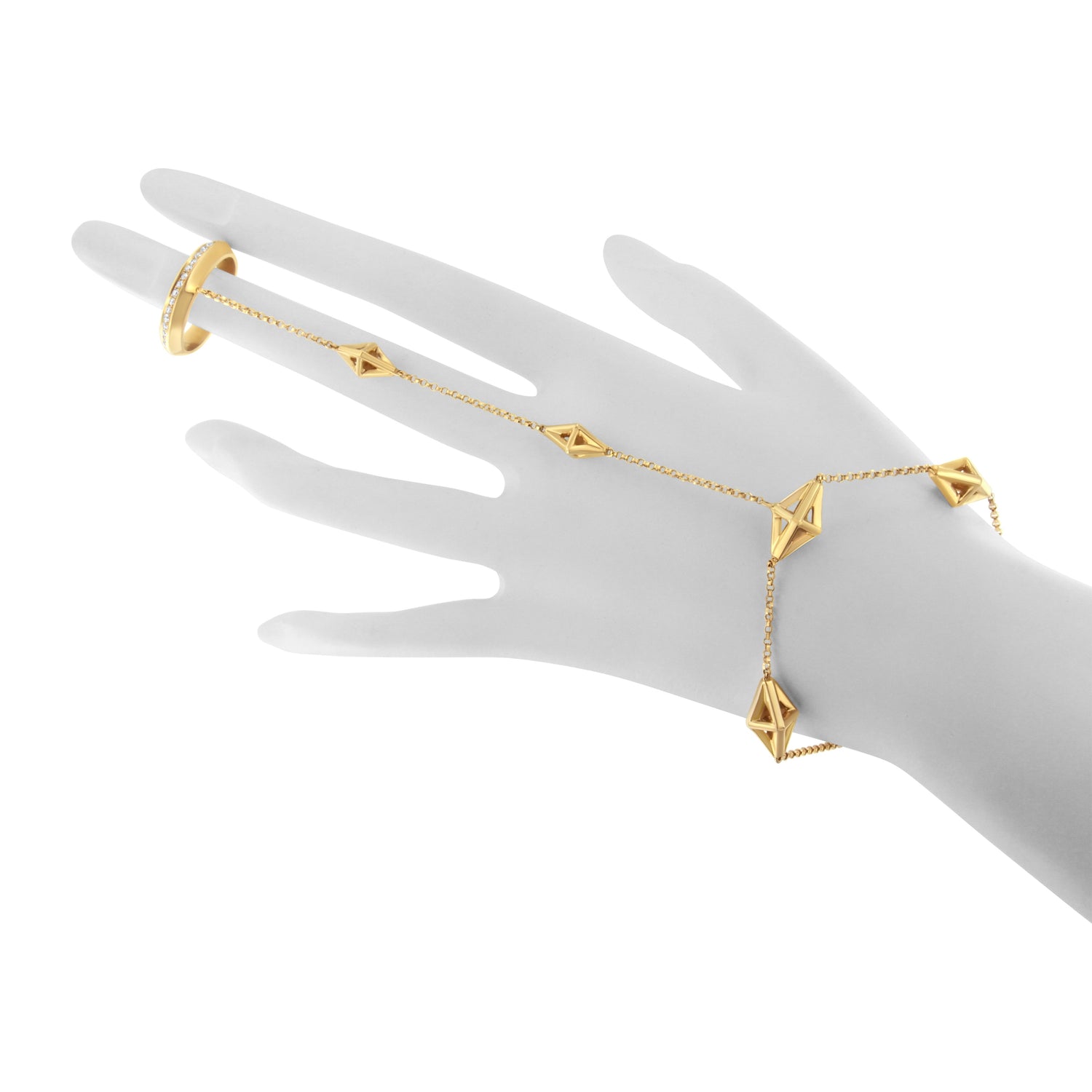 14K Yellow Gold 1/4 Cttw Diamond Ring and Bracelet Hand Chain (G-H Color, SI1-SI2 Clarity) - 7" by Bids.com
