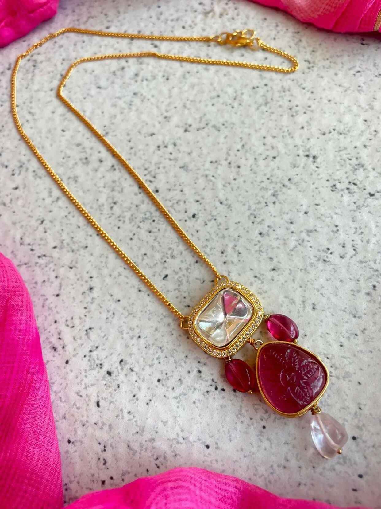 Joban Fashion Zade Stone Kundan Chain Necklace