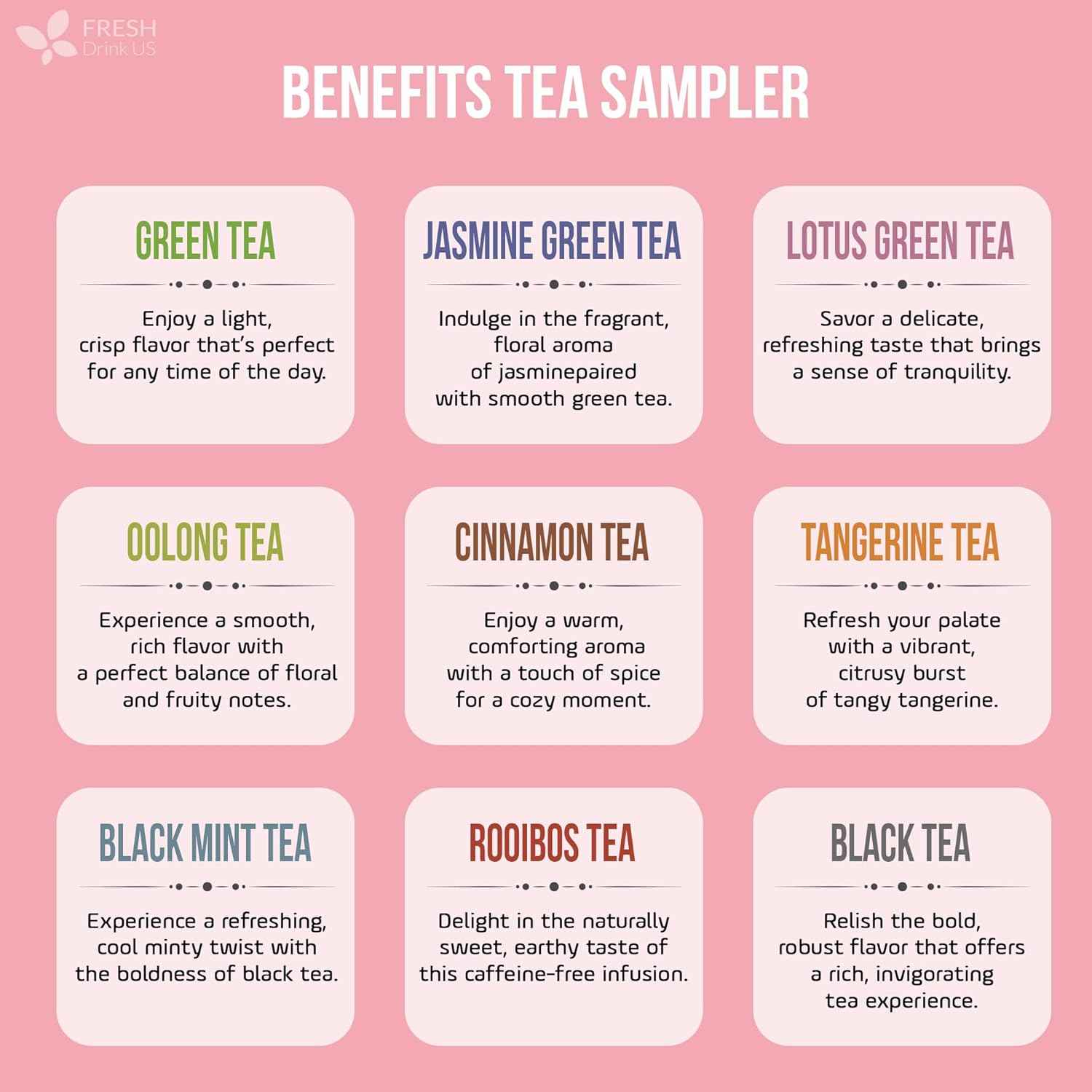 Premium 90 Tea Bags Sampler Assortment, 9 Different Flavors