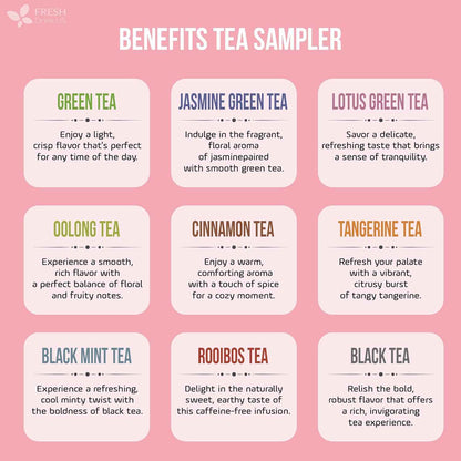 Premium 90 Tea Bags Sampler Assortment, 9 Different Flavors