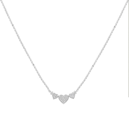 14K White Gold 1.0 Cttw Princess Cut Diamond Three Heart 18" Statement Pendant Necklace (H-I Color, SI2-I1 Clarity) by Bids.com