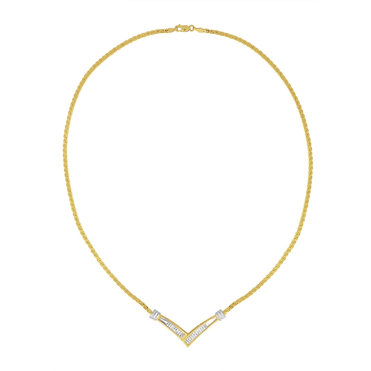 10K Yellow and White Gold 1/2 Cttw Princess Cut Diamond Channel-Set â€œVâ€ Shape 18" Franco Chain Necklace (H-I Color, SI2-I1 Clarity) by Bids.com