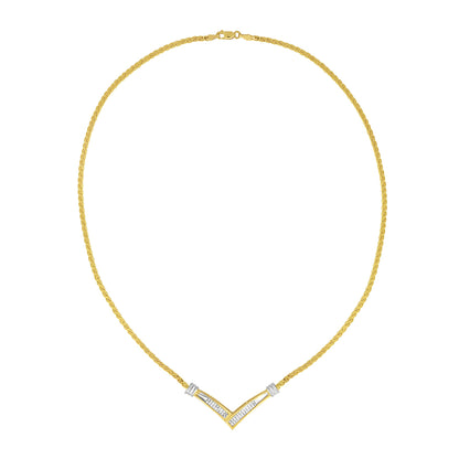 10K Yellow and White Gold 1/2 Cttw Princess Cut Diamond Channel-Set â€œVâ€ Shape 18" Franco Chain Necklace (H-I Color, SI2-I1 Clarity) by Bids.com
