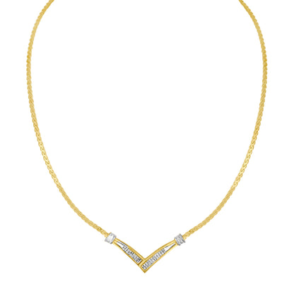 10K Yellow and White Gold 1/2 Cttw Princess Cut Diamond Channel-Set â€œVâ€ Shape 18" Franco Chain Necklace (H-I Color, SI2-I1 Clarity) by Bids.com
