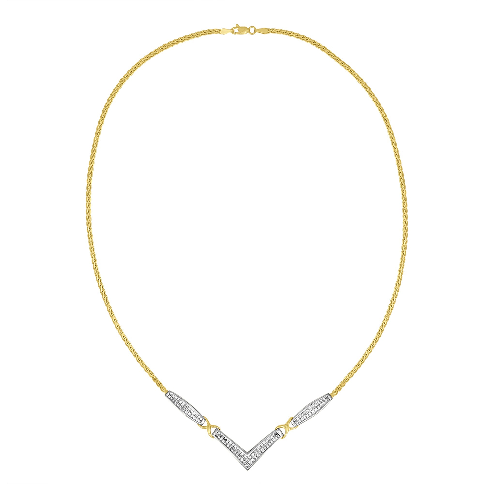 14K Yellow and White Gold 2.0 Cttw Princess Cut Diamond Flared and X-Station V Shaped 18â€ Franco Chain Statement Necklace (H-I Color, SI2-I1 Clarity) by Bids.com
