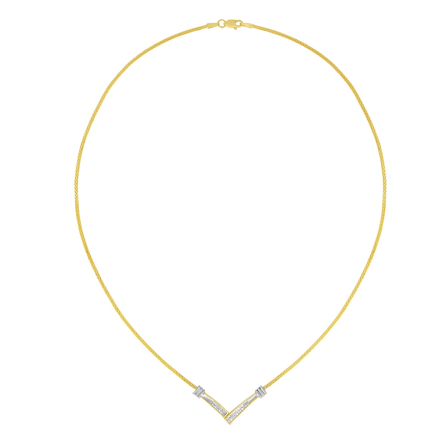 14K Yellow and White Gold 1/4 Cttw Princess Cut Diamond Channel-Set â€œVâ€ Shape 18" Pendant Necklace (H-I Color, SI2-I1 Clarity) by Bids.com