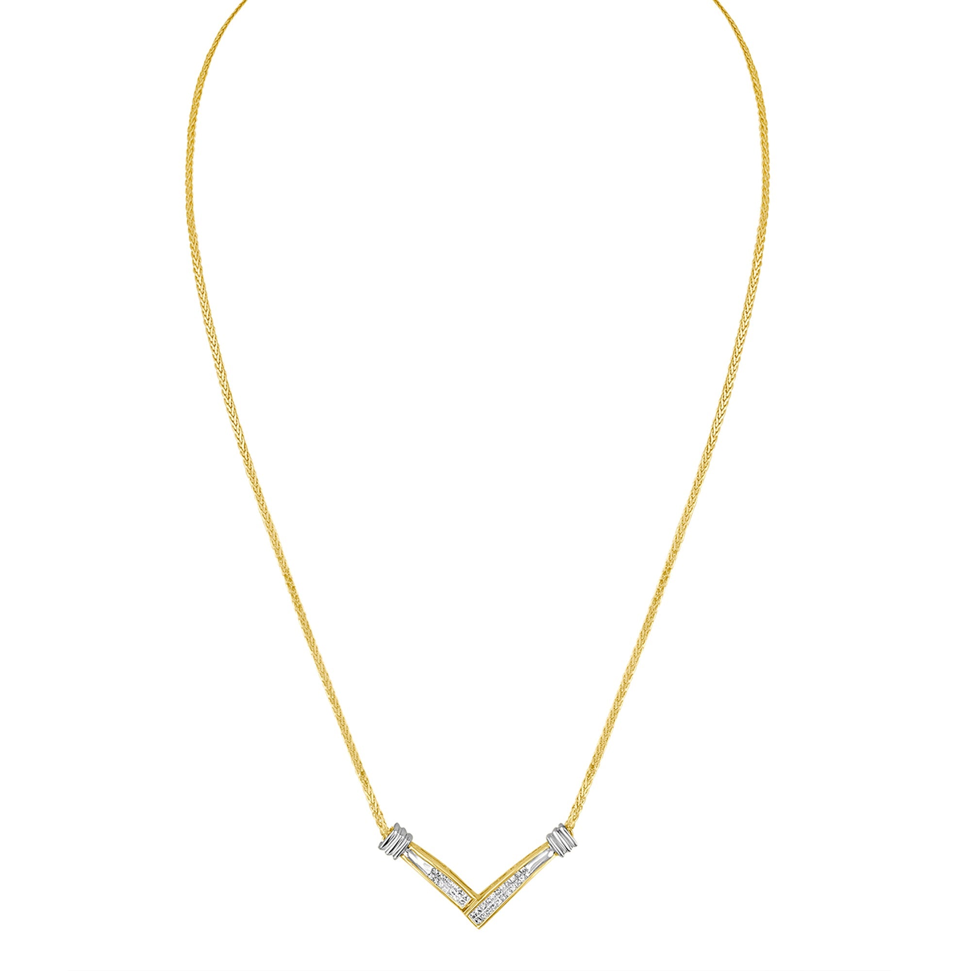 14K Yellow and White Gold 1/4 Cttw Princess Cut Diamond Channel-Set â€œVâ€ Shape 18" Pendant Necklace (H-I Color, SI2-I1 Clarity) by Bids.com