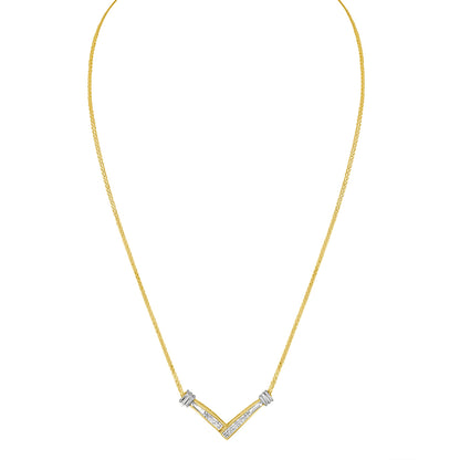 14K Yellow and White Gold 1/4 Cttw Princess Cut Diamond Channel-Set â€œVâ€ Shape 18" Pendant Necklace (H-I Color, SI2-I1 Clarity) by Bids.com