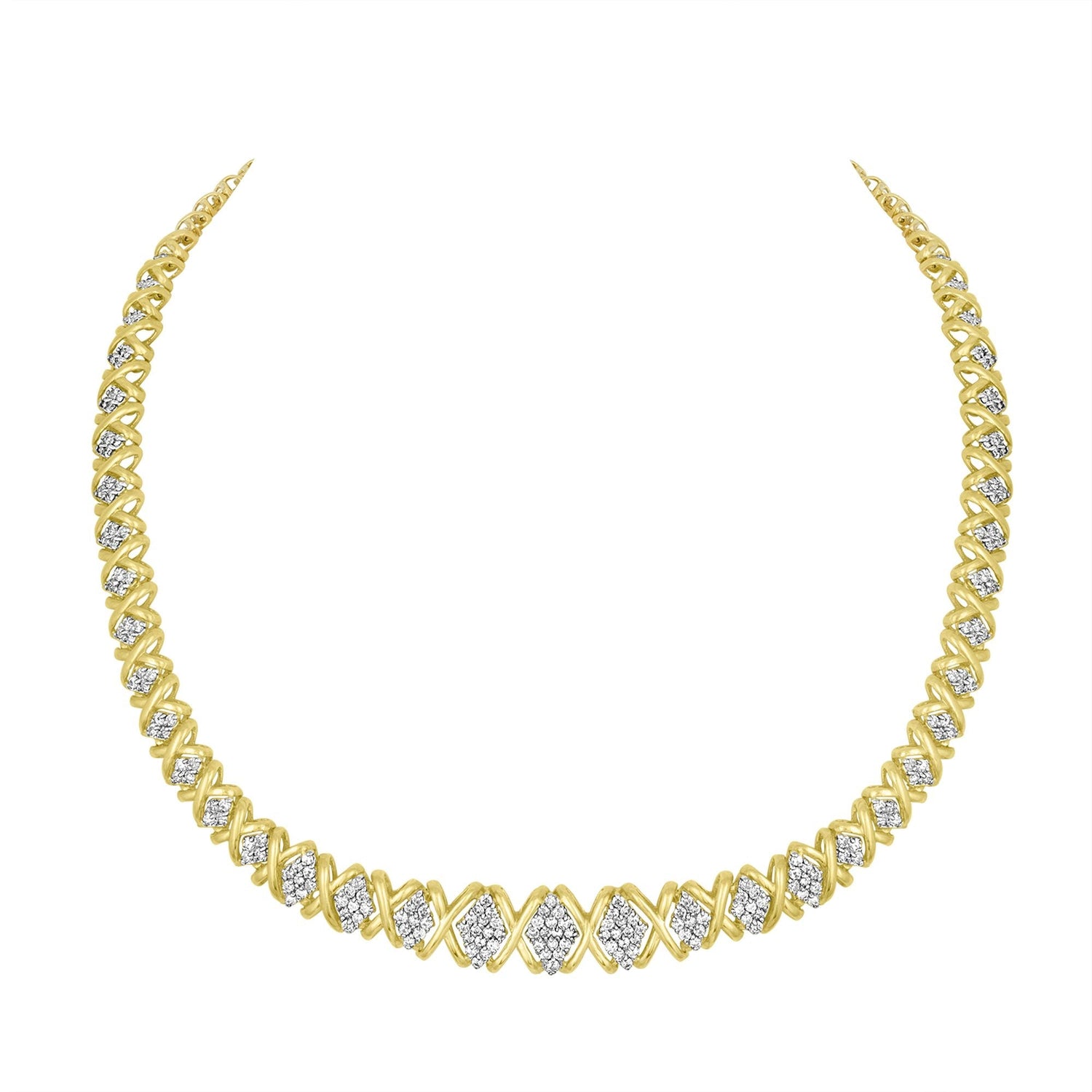 10K Yellow Gold 4 cttw Brilliant Round-Cut Diamond Graduating Riviera Statement Necklace (H-I Color, I2-I3 Clarity) by Bids.com